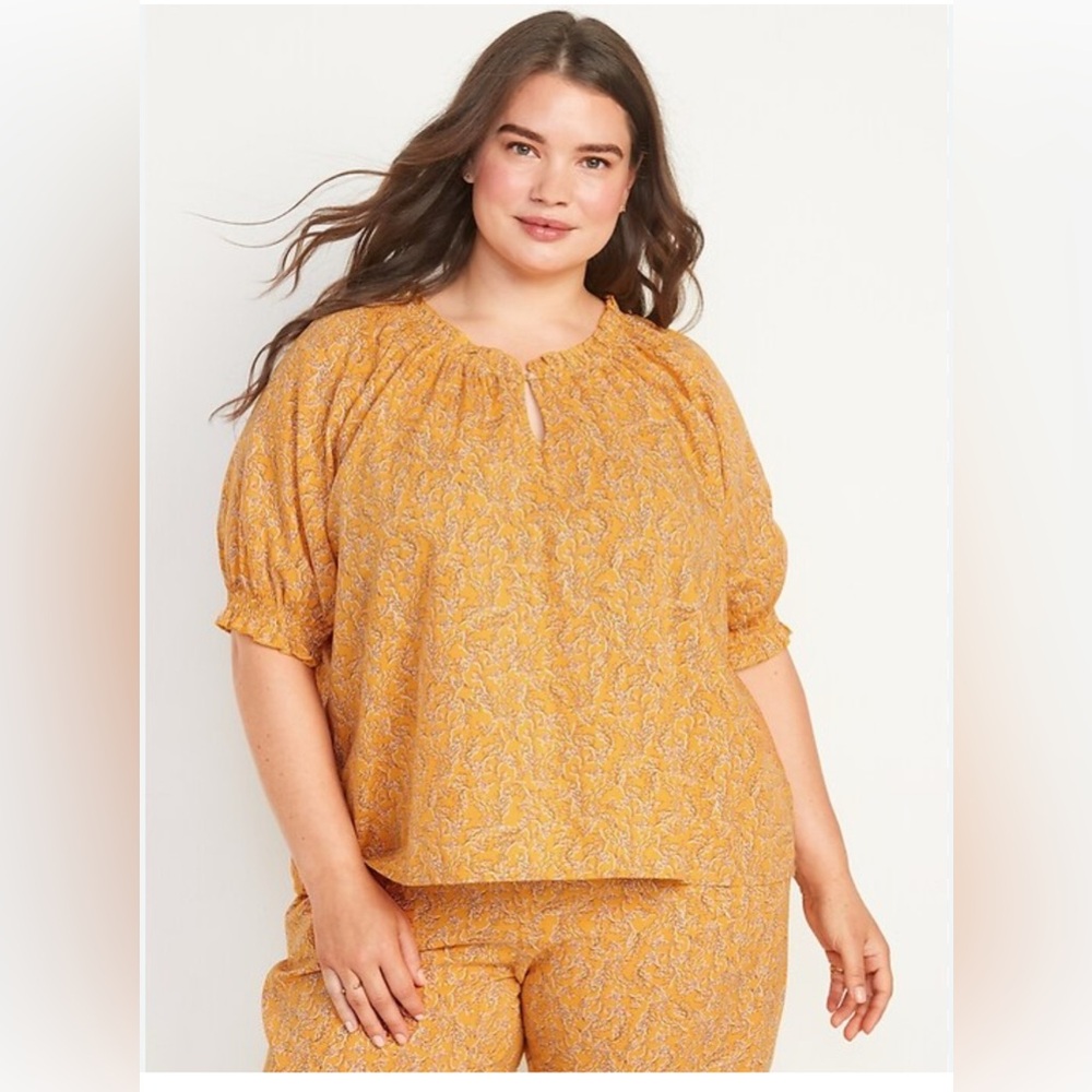 NEW Old Navy Yellow Puff-Sleeve Floral Swing Pajama Top 4X $35